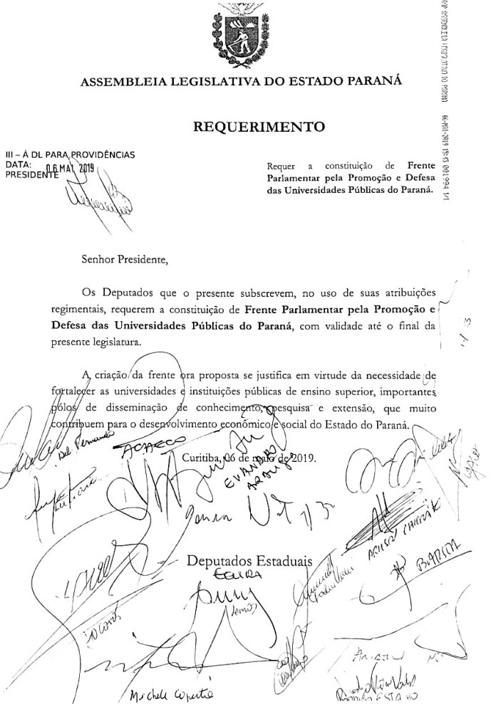 Requerimento da frente parlamentar do Paraná