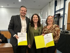 Fábio Borges e Cristiane Sander, com a reitora Diana: desafio à integração tem novos contornos