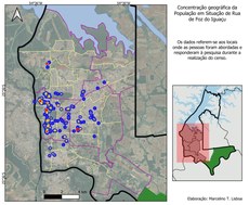 Mapa de calor da concentração de pessoas em situação de rua em Foz do Iguaçu. (Elaboração: Marcelino T. Lisboa)