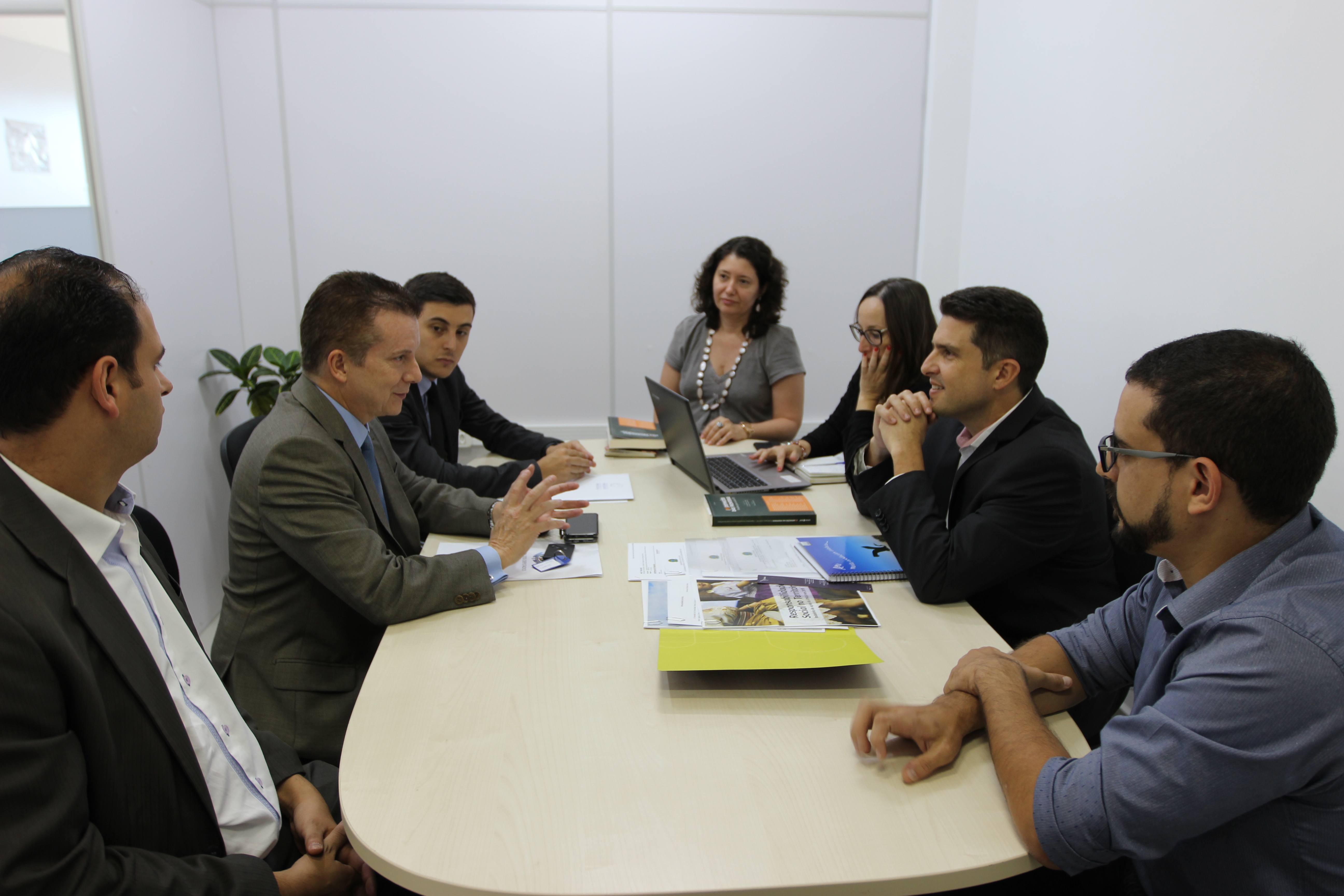 Reunião para discutir a parceria: Jihad Abu Ali, Celso Russomano, Alexandre Andreatta, Diana Araújo, Luciana Mello Ribeiro, Gustavo Oliveira Vieira e Lucas Mesquita