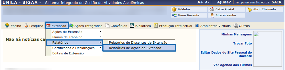 Cadastrar relatório página docente